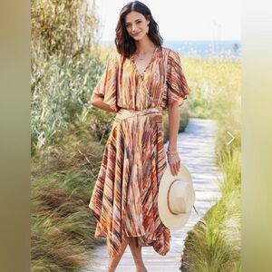 Soft Surroundings Cyra Dress Midi Painted Stripe Asymmetrical Hem Size XL